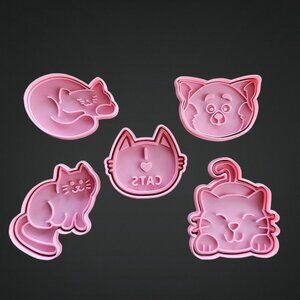 5-Piece Cats Cookie Cutters & Stamp Set - Perfect Gift Birthday Party